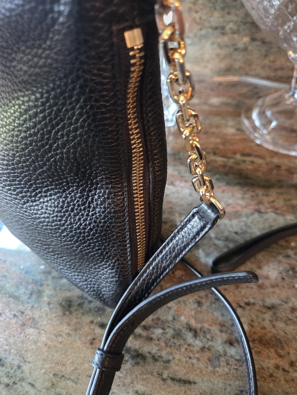 Tory Burch Black Pebbled Leather Crossbody with Matching Wristlet